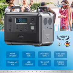 PATONA 9969 Platinum Taşınabilir Güç İstasyonu 1200 960Wh PD100W USB-C USB-A AC LED Işık LiFePO4