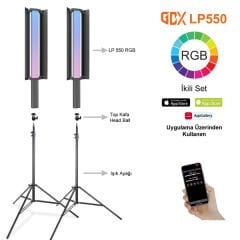 Gdx LP550 RGB Fotoğrafçılık ve Video için Renkli Işık Çubuğu İkili Set