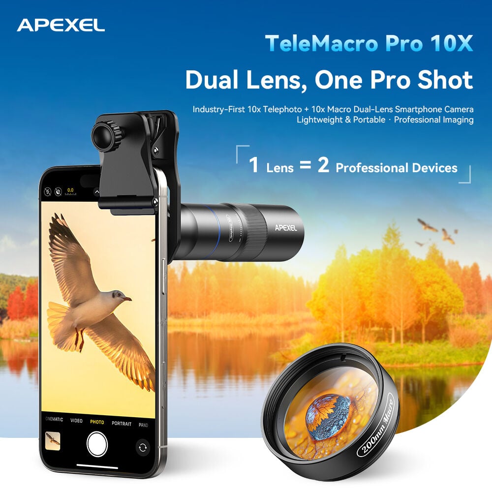 Apexel 10X Telephoto Lens – yakın plan görseli Apexel 10X Telephoto Lens yakın plan görseli
