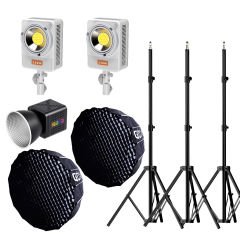 Gdx ML-Kit RGB 3 COB LED Sürekli Video ve Fotoğraf Işık Seti + QPG90 Parabolik Gridli 90cm Softbox