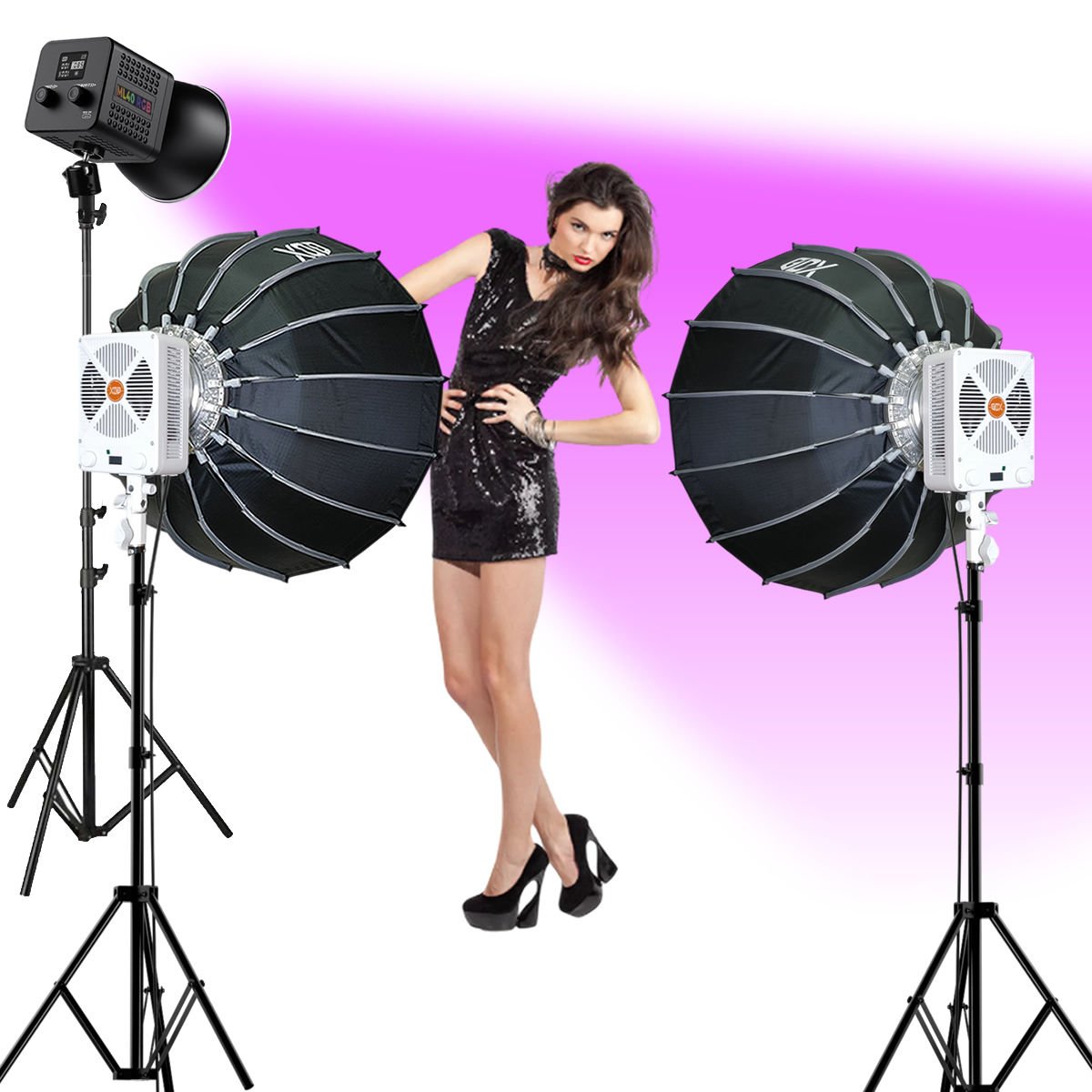 Gdx ML-Kit RGB 3 COB LED Sürekli Video ve Fotoğraf Işık Seti + QPG65 Parabolik Gridli 65cm Softbox