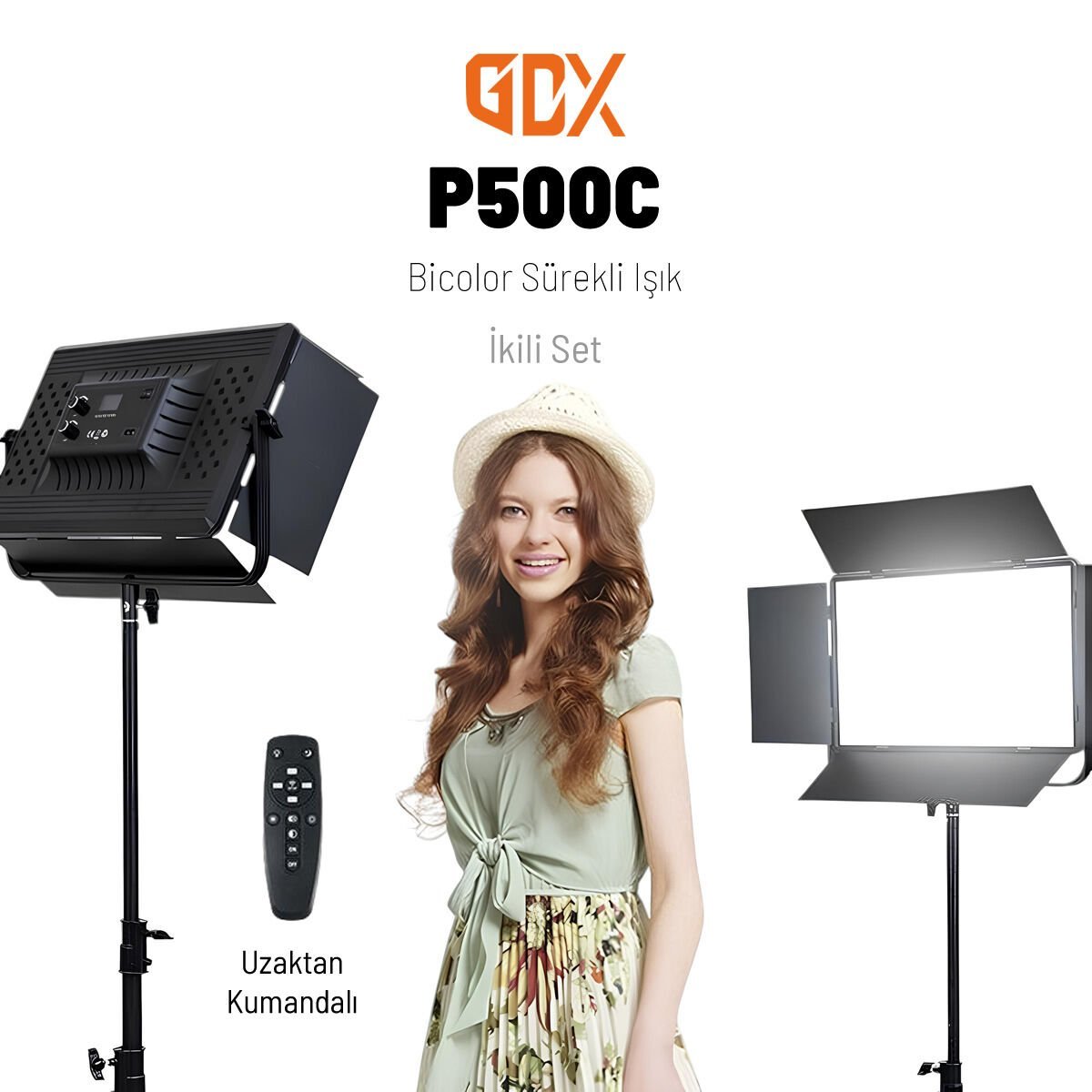Gdx P500C Bicolor Profesyonel İkili 300W LED Panel Video ve Fotoğraf Stüdyo Işık Seti