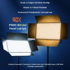 Gdx P500C Bicolor Profesyonel İkili 300W LED Panel Video ve Fotoğraf Stüdyo Işık Seti