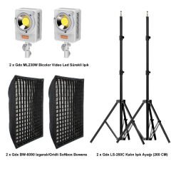 Gdx XL-Kit 2 COB LED Youtube Sürekli Video ve Fotoğraf Işık İkili Set + Gdx BW-6090 Gridli Softbox