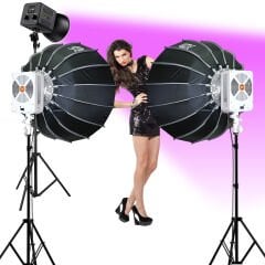 Gdx XL-Kit RGB 3 COB LED Sürekli Video ve Fotoğraf Işık Seti + QPG120 Parabolik Gridli 120cm Softbox