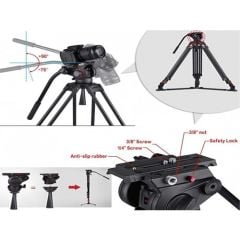 Miliboo MTT609A Hidrolik Kafalı Profesyonel Alüminyum Video Tripod
