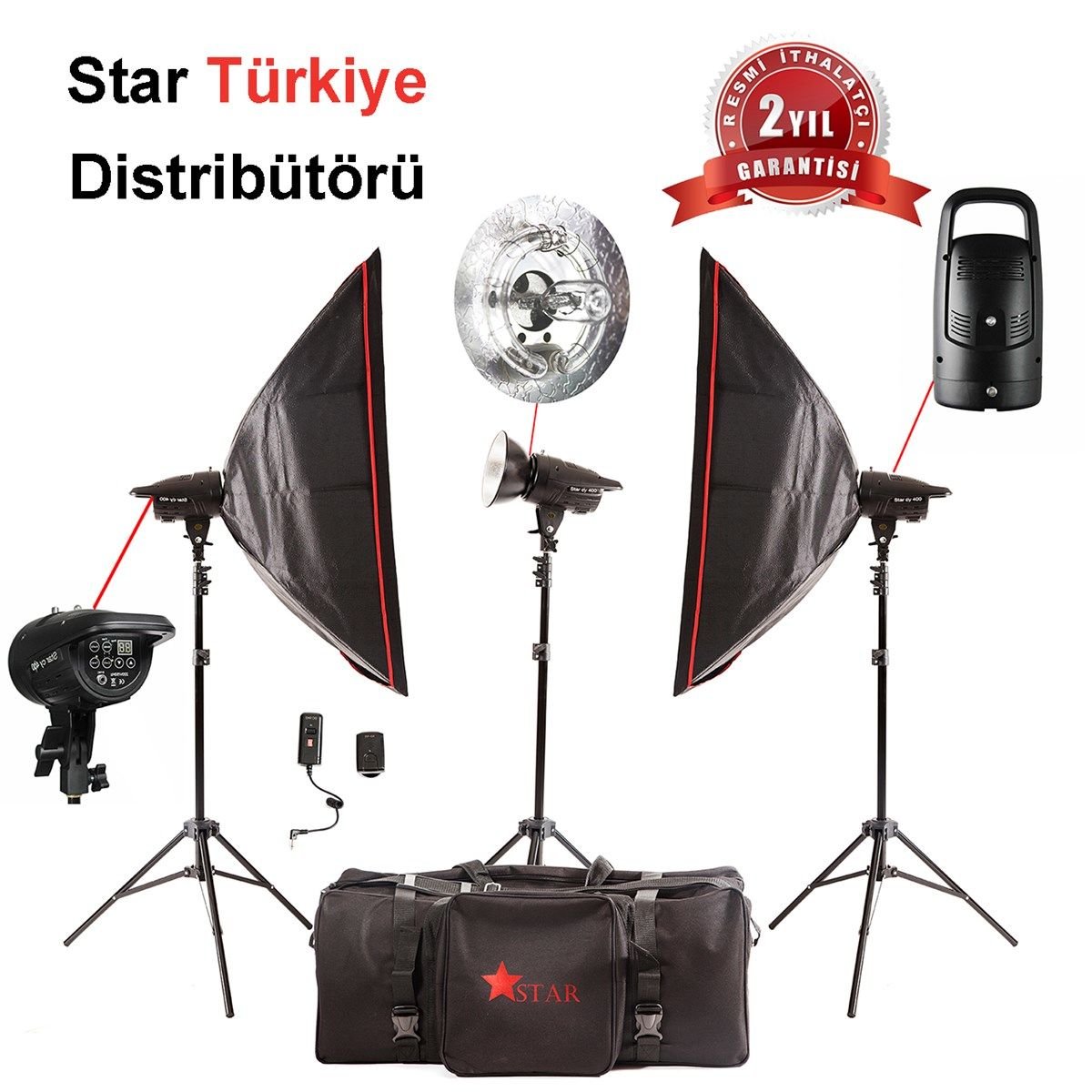 Star 400w 3'lü Soft Box'lı Paraflaş Set