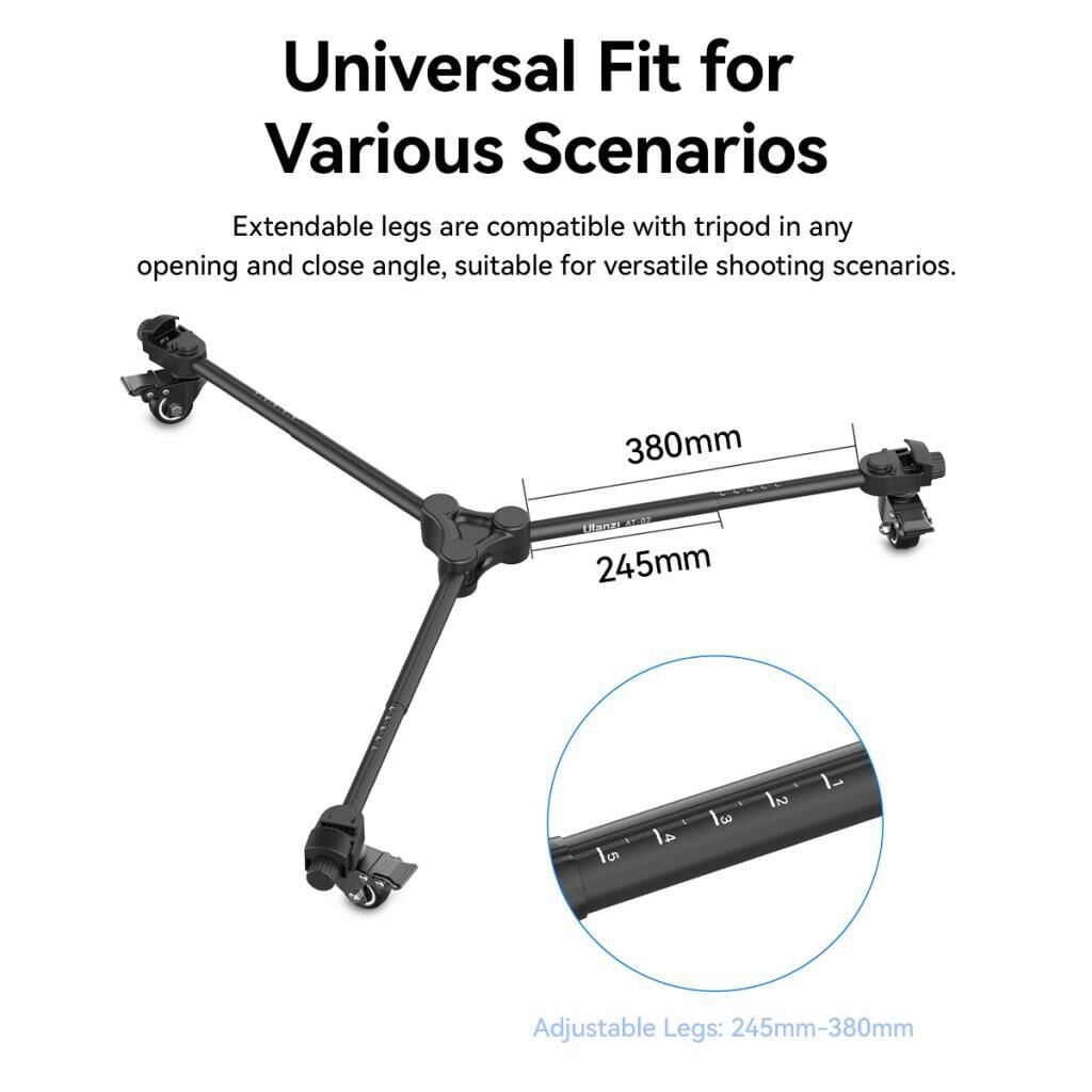 Ulanzi AT-02 Taşınabilir Tripod Dolly – farklı açıdan görünüm Ulanzi AT-02 Taşınabilir Tripod Dolly farklı açıdan görünüm
