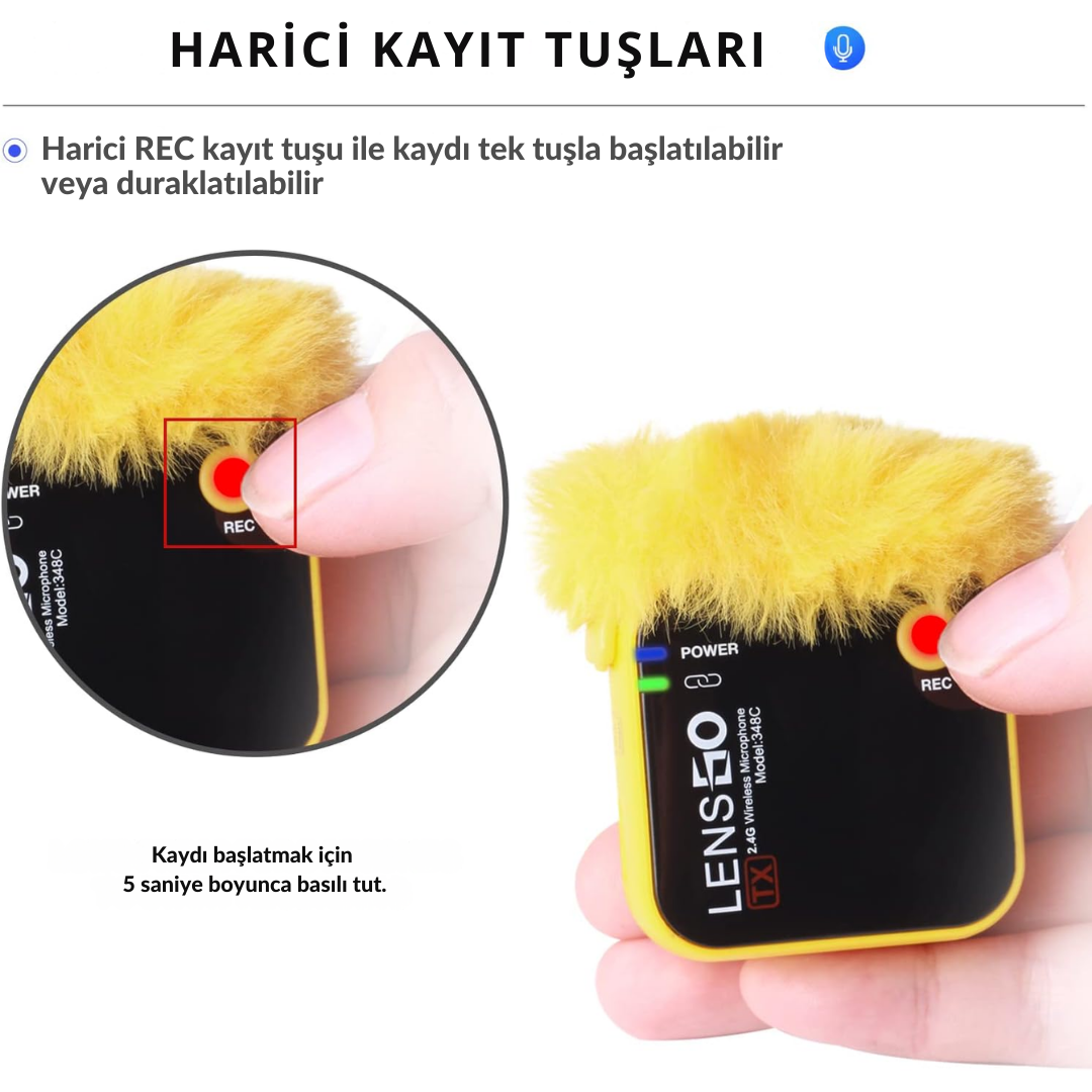 Lensgo 348C Kablosuz Yaka Mikrofon Seti + 32GB MicroSD Kart – Telefon & Kamera Uyumlu