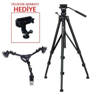 PDX 707 Pro Tripod + PDX 901 Dolly Tekerlek (Telefon Aparatı Hediyeli)