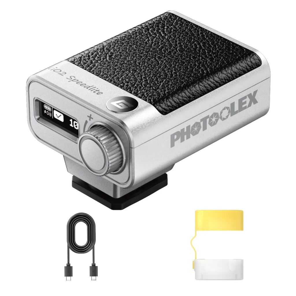 Photoolex G02 Retro Mini Speedlite – farklı açıdan görünüm Photoolex G02 Retro Mini Speedlite farklı açıdan görünüm