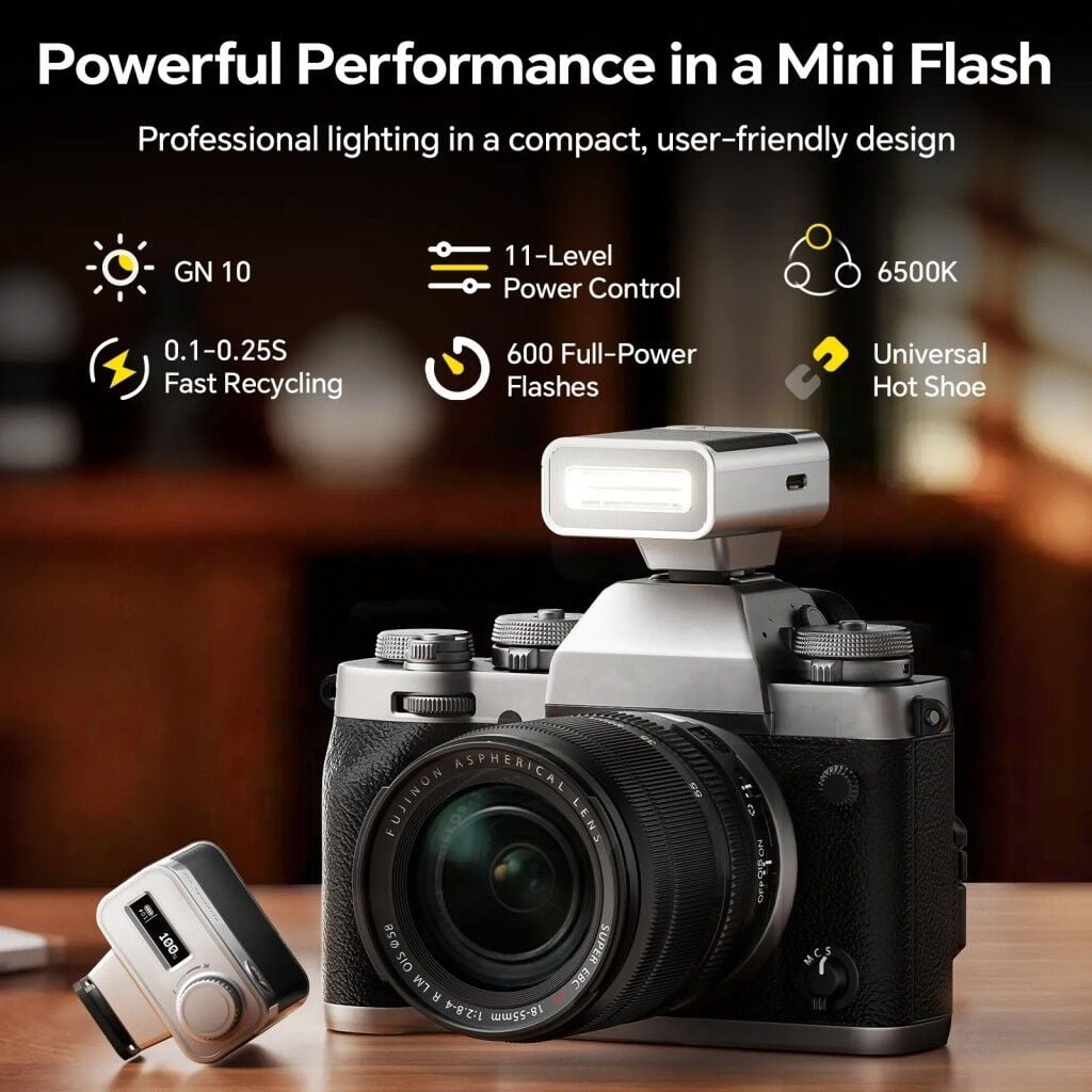 Photoolex G02 Retro Mini Speedlite – yakın plan görseli Photoolex G02 Retro Mini Speedlite yakın plan görseli