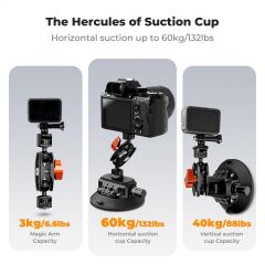 K&F Concept KF31.100 4,5'' Kamera Vantuzu  Sihirli Kol Cep Telefonu Kelepçesi ve GoPro Adaptör ile