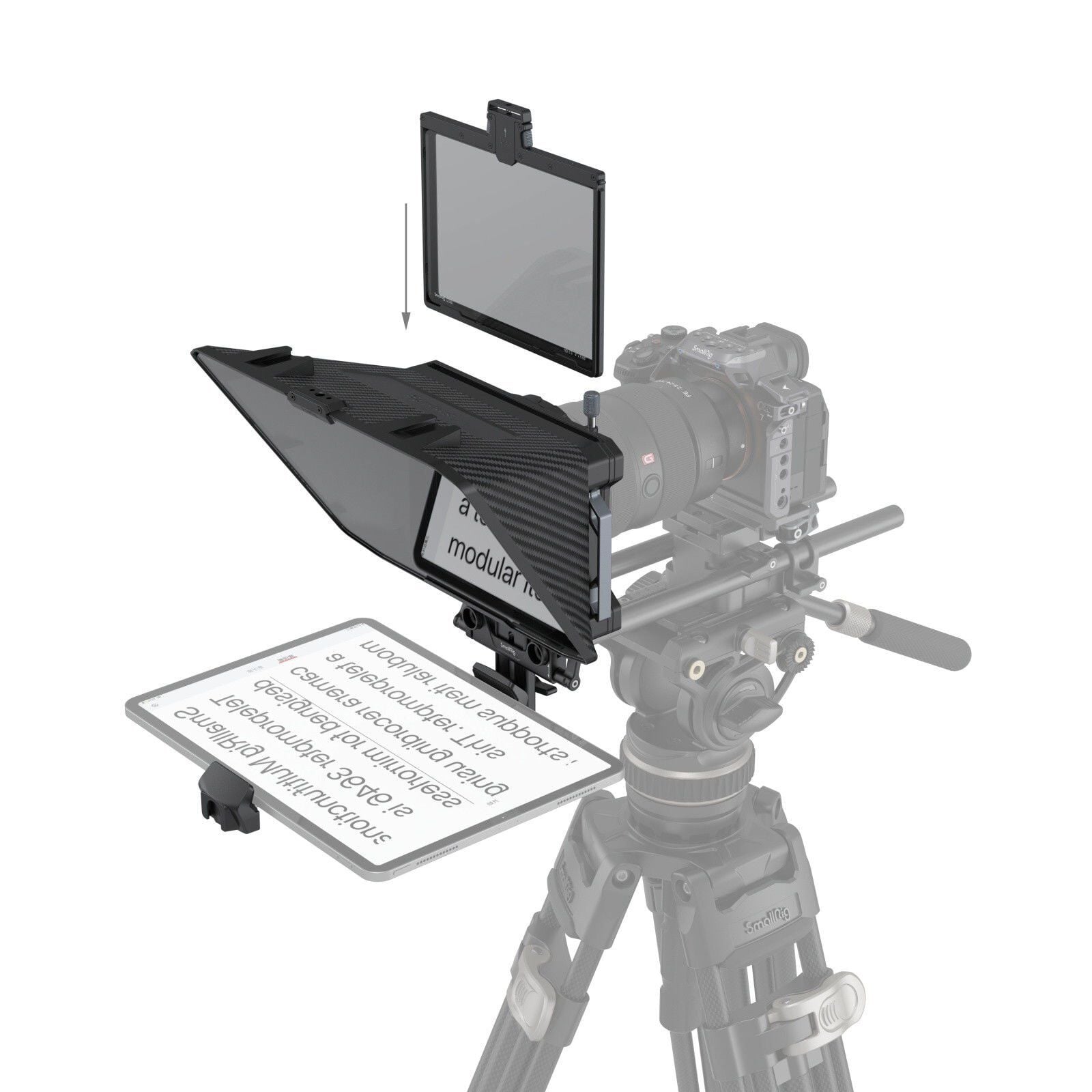SmallRig 3646B Çok Fonksiyonlu Teleprompter – farklı açıdan görünüm SmallRig 3646B Çok Fonksiyonlu Teleprompter farklı açıdan görünüm