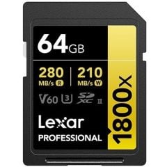 Lexar 64GB 1800x Profesyonel UHS-II SDXC Hafıza Kartı (GOLD Serisi)