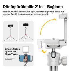 Ulanzi MT-44 149cm 2si 1 Arada Hızlı Açılır Selfie Çubuğu Tripod Telefon Kamera Uyumlu Beyaz - 2503E
