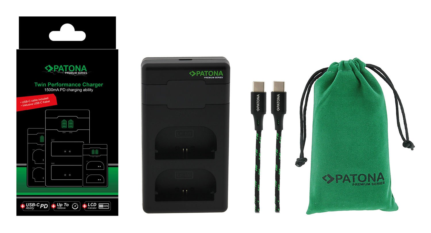Patona Canon LP-E6  Premium Twin Performance PD Şarj Aleti USB-C Kablosu Dahil 161924