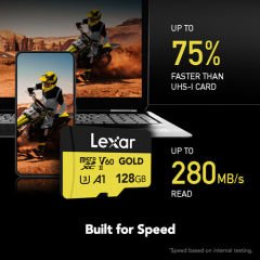 Lexar 128GB 280 MB/s UHS-II / V60 / U3 MicroSD Hafıza Kartı (Gold Serisi)