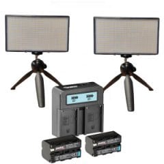 PDX 576A İkili Led Işık, İkili Masaüstü Tripod, Batarya ve Şarjlı Kit